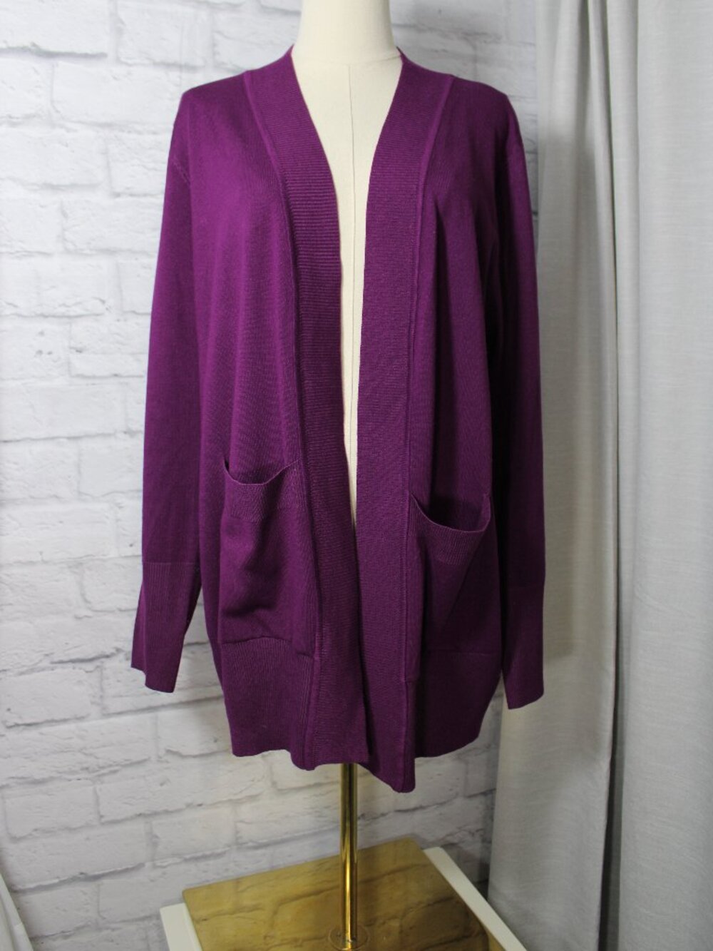 Merokeety XL Deep Purple Plum Open Front Knit Cardigan Fall Pockets Casual Cozy